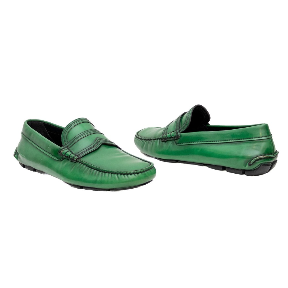 PRADA Men's Moccasins Green Slip on Loafers‎ Pebble Leather Size 7 US 8